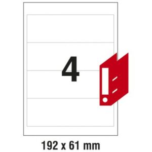 ETIKETE A4 192 x 61,4 mm, 4-2,4 na listu, pakiranje 100 listova, za registratore